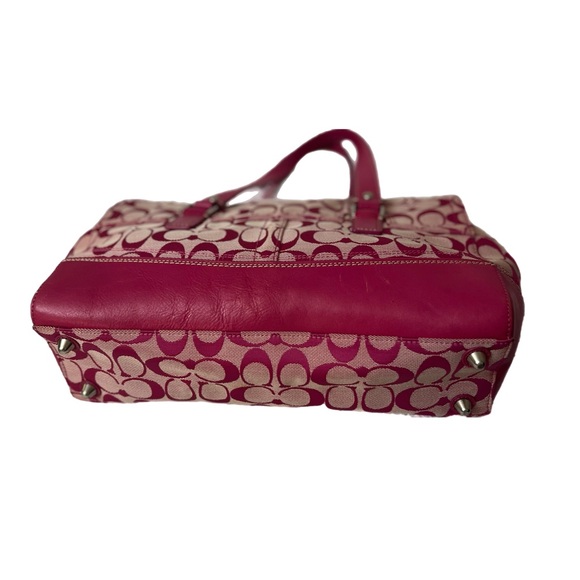Coach Pink #F13070 Satchel with Signature Monogram and Burgundy Accents - Picture 4 of 8